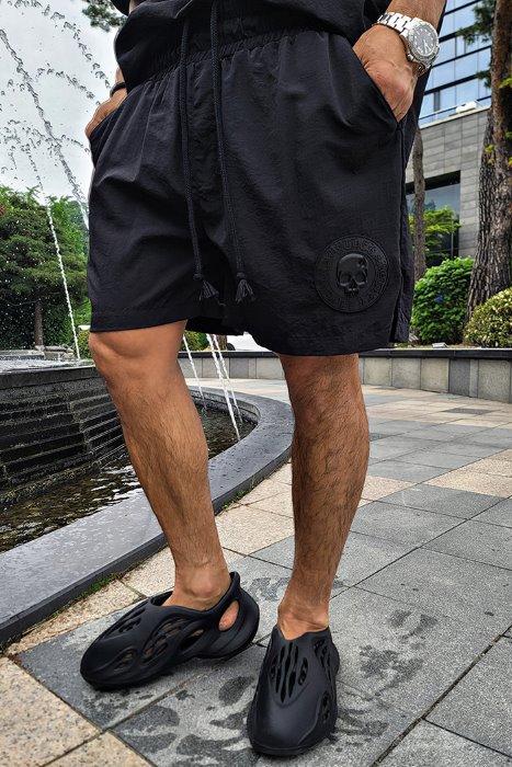 ByTheR Skull Louver Patch Soft Woven Shorts Black