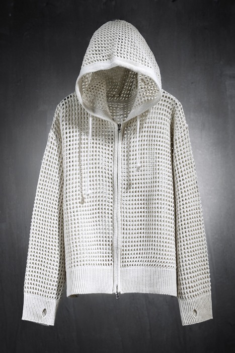 Bold Punched Mesh Loose Hood Zip-Up