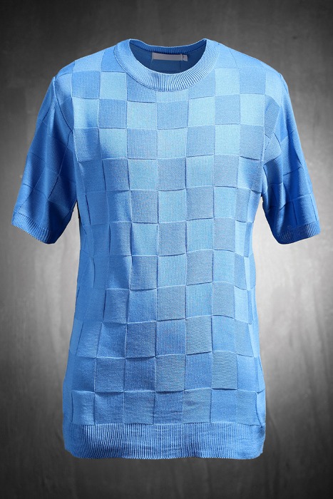 Square Pattern Muscle Fit Linen Short Sleeve Knit