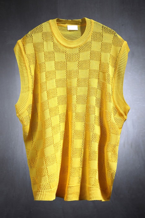 see-through square pattern loose fit knit vest