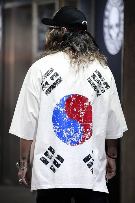ByTheR Korean Taegeukgi Flag Loose Fit Short Sleeve Tee White