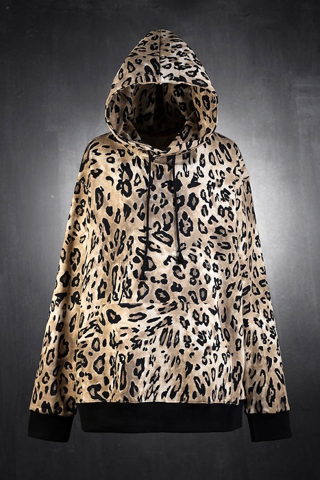 Washed leopard pattern loose fit hoodie
