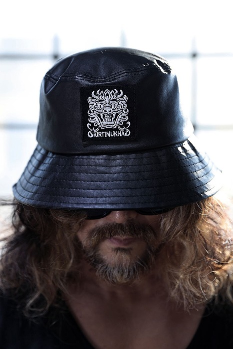 Mukha Square Embroidered Patch Leather Bucket Hat