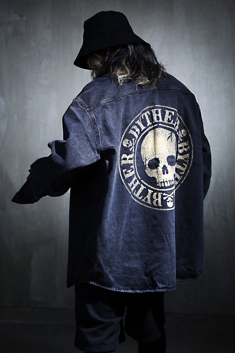 ByTheRByTheR Custom Circular Skull Logo Bleach Overfit Denim Shirt Jacket