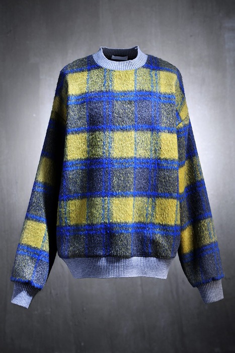 Check Pattern Wool Mohair Loose Fit Sweatshirt