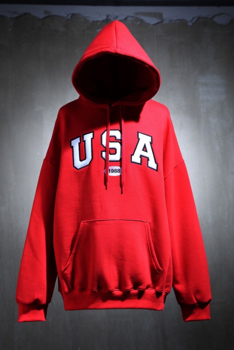 USA Patch Embroidered Loose Fit Raised Hoodie
