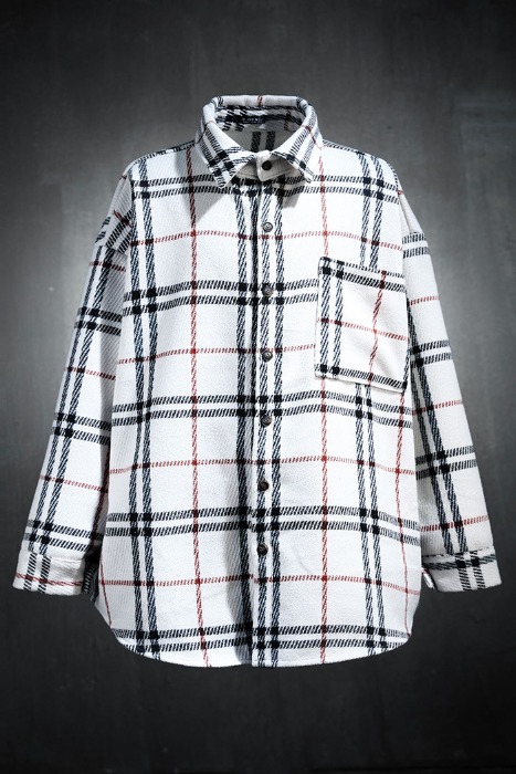 체크 패턴 루즈핏 울 셔츠 자켓