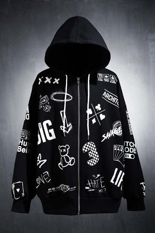 ByTheRGraffiti loose fit double-sided hooded zip-up