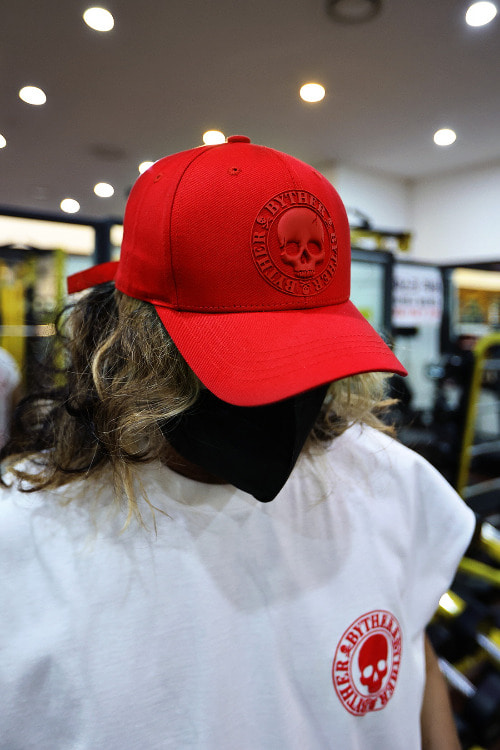 ByTheR Skull Logo Patch Cotton Ball Cap Red