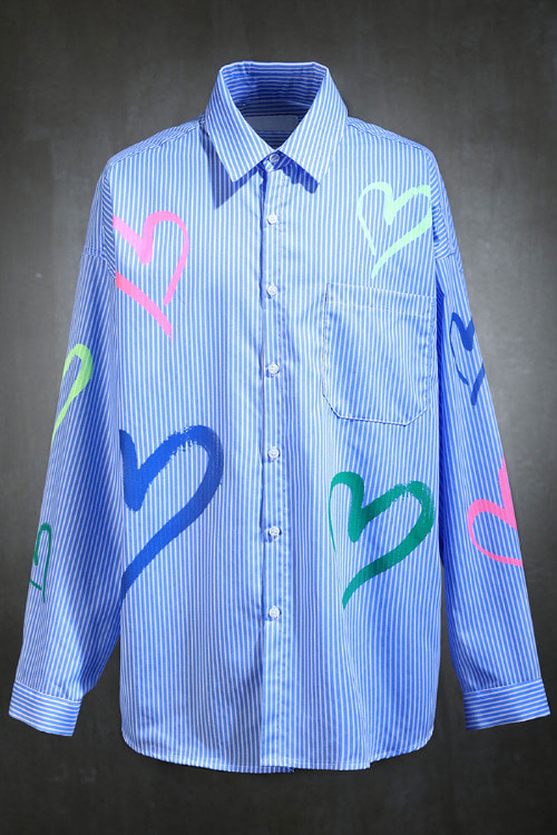 heart print pocket overfit shirt