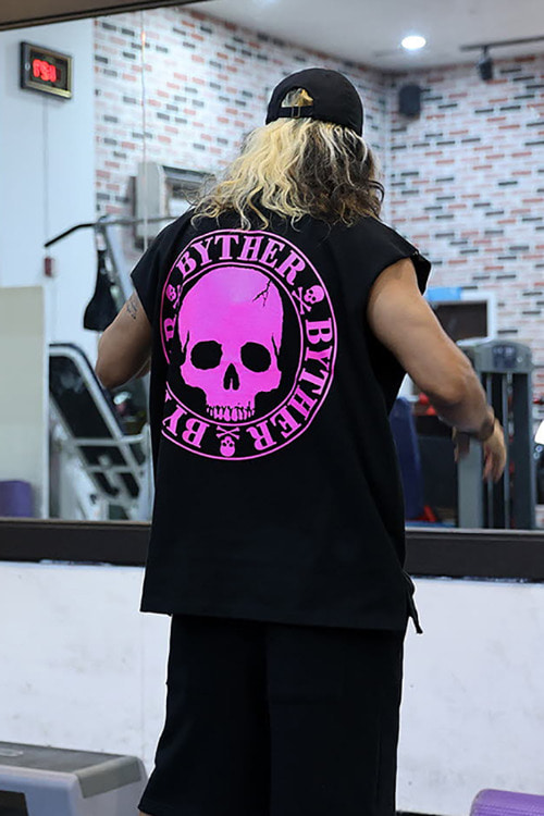 ByTheR Pink Skull Logo Cut Box Camis Black