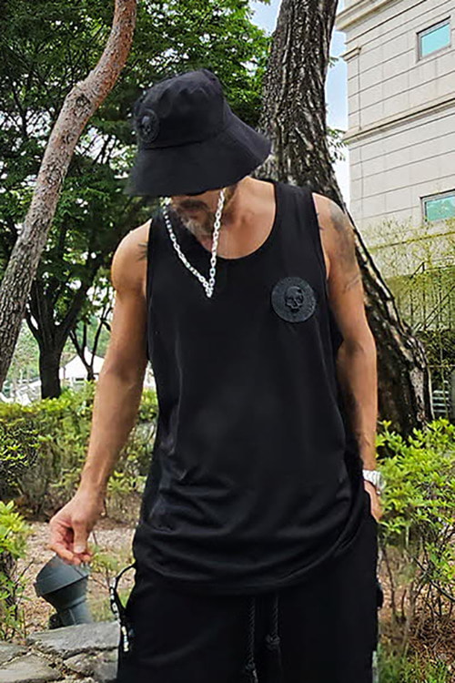 ByTheRByTheR Skull Louver Patch Mesh Camis Black