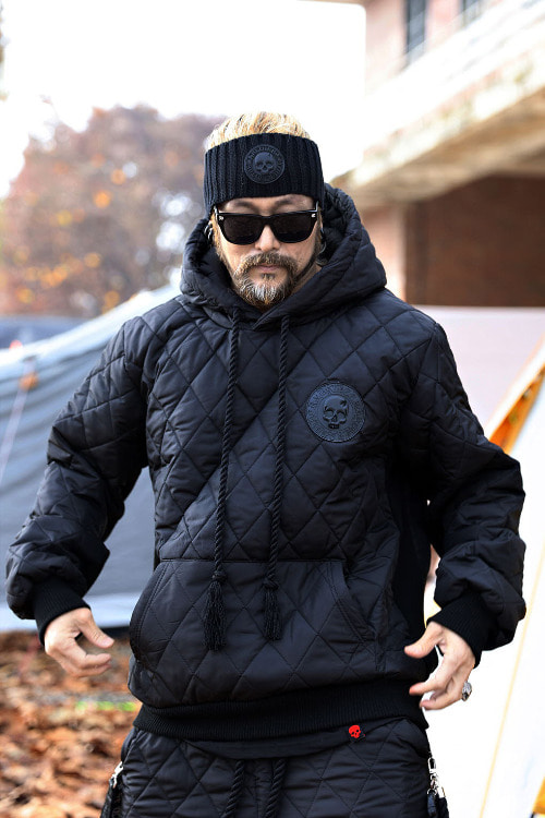 ByTheR Skull Patch Diamond Quilted Padded Hoodie