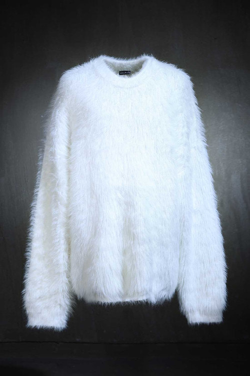ByTheR X Rolling Quartz Soft Fur Knit Top White