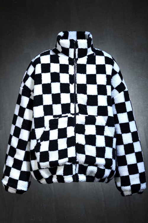Checkerboard pattern tumble fleece jumper