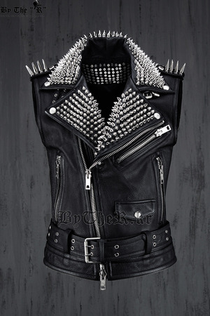 ByTheR Black Custom Lux Leather Made Slim Studded Rider Vest