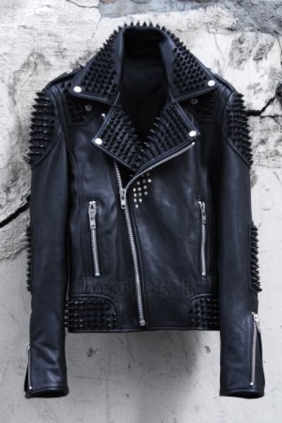 ByTheR Black Studded Detail Custom Quilting Leather Made Biker Jacket
