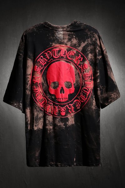 ByTheR Custom Rough Bleach Skull Logo Embossed Loose Fit Short Sleeve Tee Red