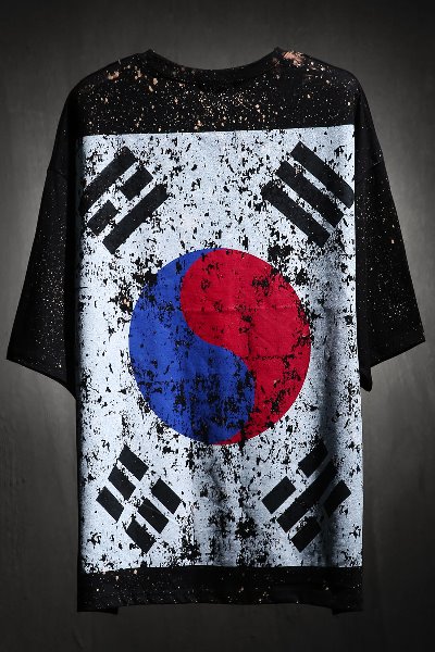 ByTheR Custom Dot Bleach Korea Taegeukgi Short Sleeve Tee Black