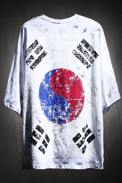 ByTheR Custom Rough Painting Korea Taegeukgi Short-sleeved White