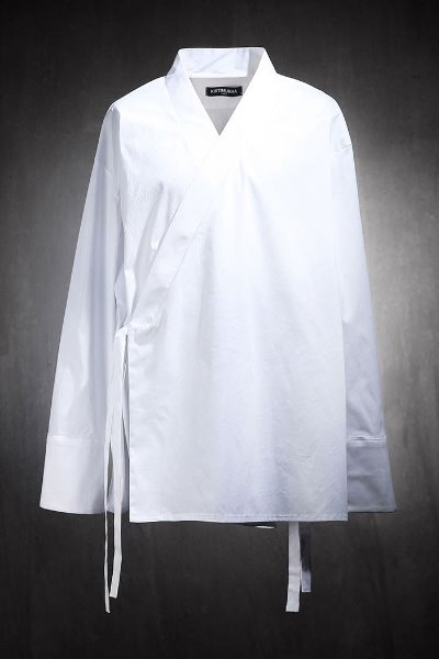 ByTheRMukha Oriental Loose Fit Diagonal Wrap Shirt White