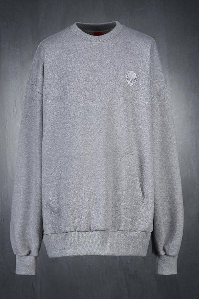 ByTheR Skull Embroidery Loose Fit Sweatshirt Gray