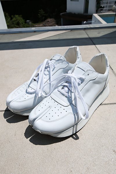 White Genuine Leather Tabi Sneakers