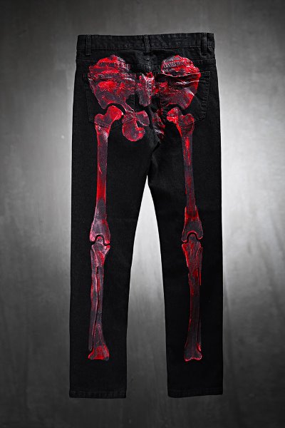 ByTheRByTheR Custom Bone X-Ray Red Painting Black Jeans