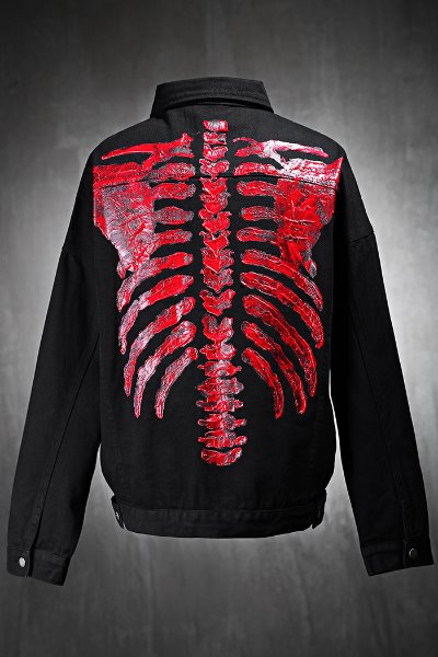 ByTheRByTheR Custom Bone X-Ray Red Painting Cotton Jacket
