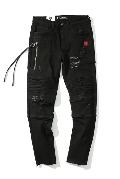 ByTheRPatchwork Damage Black Biker Jeans