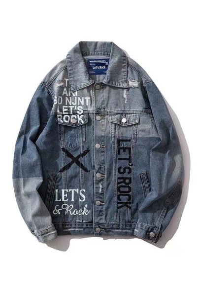 ByTheRMixed Graffiti Lettering Jeans Jacket
