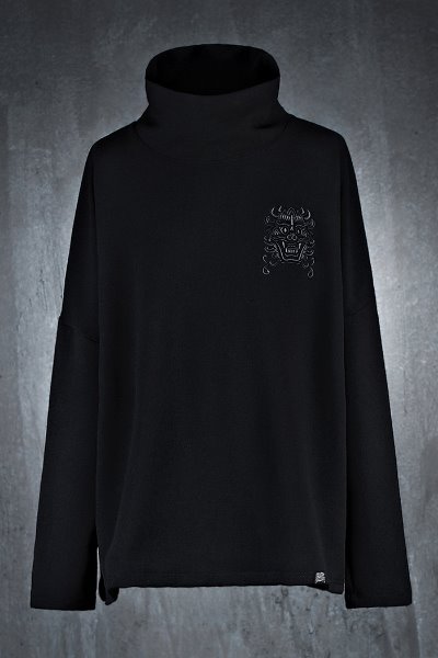 Mukha 자수 루즈핏 터틀넥 티셔츠 블랙