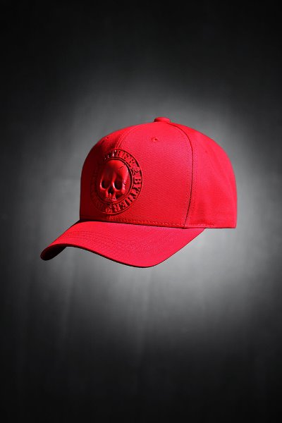 ByTheRByTheR Skull Logo Patch Cotton Ball Cap Red