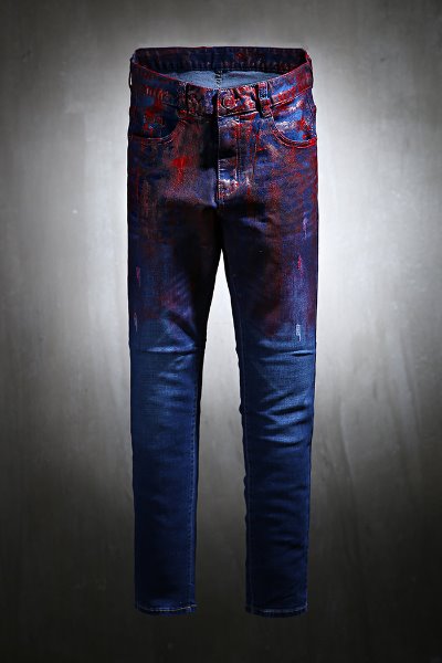 ByTheR Custom Half Red Painted Damaged Denim Trousers