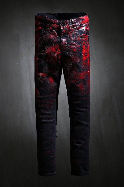 ByTheRByTheR Custom Half Red Painted Black Jeans