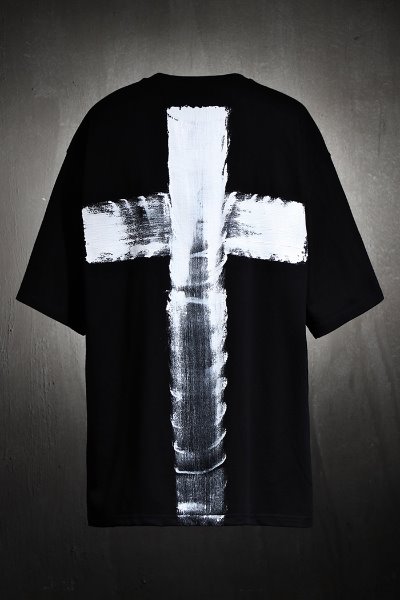 ByTheRProjectR Custom White Cross Painting Short Sleeve Tee Black