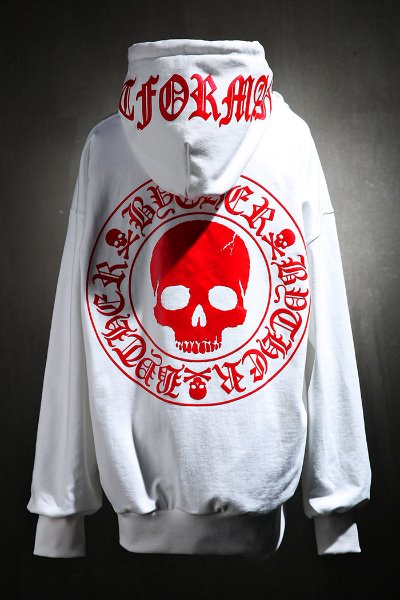 ByTheRByTheR Skull Logo Lettering Embossed Hoodie White
