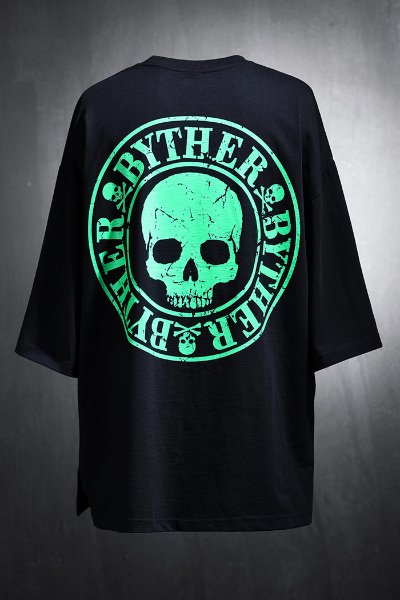 ByTheR Skull Logo Vintage Printing Short Sleeve Tee Fluorescent Green