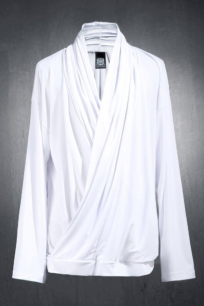 Mukha Coolspan Lecture Diagonal Shirring V Neck T-shirt White