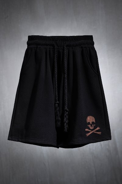ByTheR Custom Skull Logo Bleach Rope Shorts Black