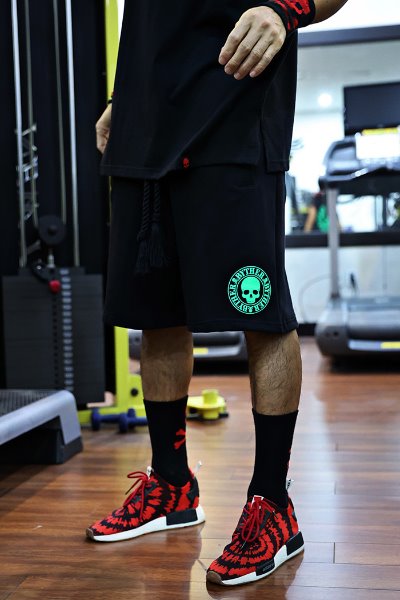 ByTheRByTheR Fluorescent Green Skull Logo Loose Fit Shorts(Fitness Look)