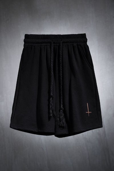 ProjectR Custom Cross Bleach Loose Rope Shorts Black