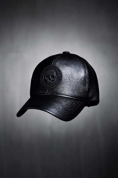 ByTheR Embossed Skull Louver Patch Leather Ball Cap Black