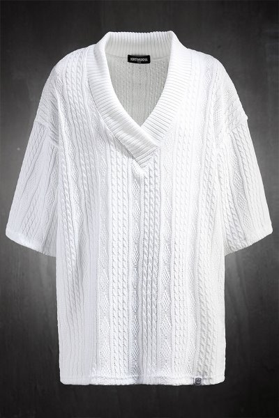 Mukha V-neck Pretzel Cooling Knit Short Sleeve White