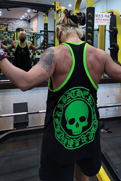 ByTheRByTheR Skull Logo Line Color Matching Muscle Fit Nasi Fluorescent Green(Fitness Look)