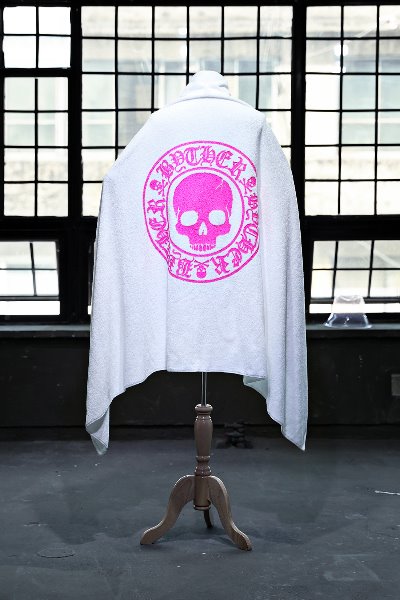 ByTheR Skull Logo Print Big Size Beach Towel Pink White