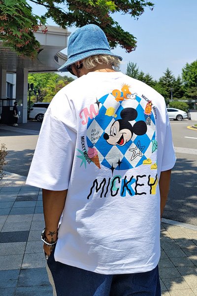 Chess Mickey Mouse Printed Loose Fit Short Sleeve Tee