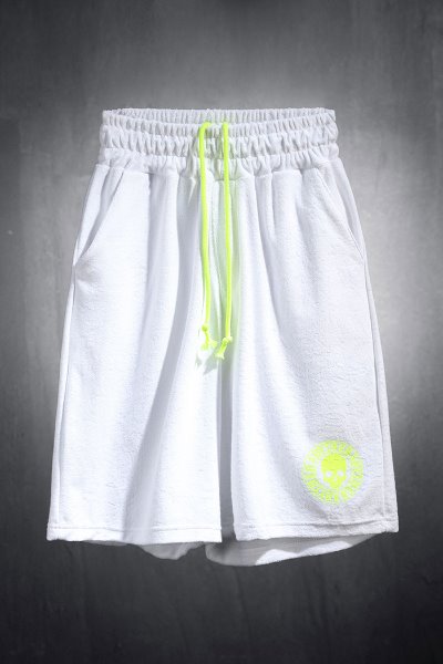 ByTheR Neon Skull Logo Terry Towel Shorts White