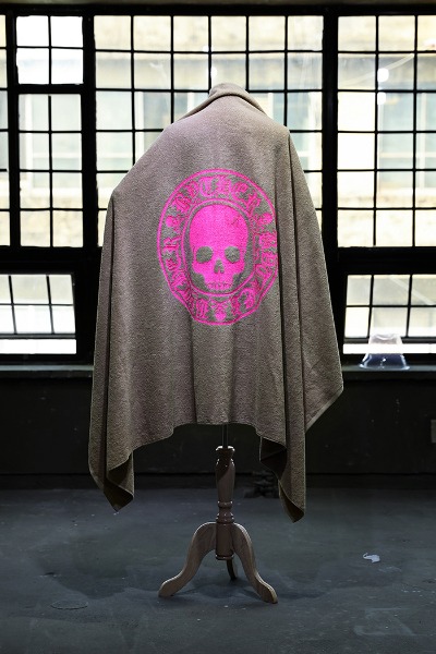 ByTheR Skull Logo Print Big Size Beach Towel Pink Beige