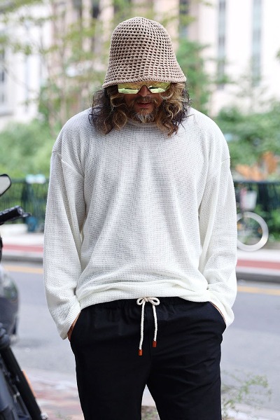 Basic Semi See-Through Loose Fit Summer Long Sleeve Knit